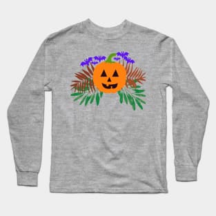 Halloween Pumpkin Chased by Purple Bats Long Sleeve T-Shirt